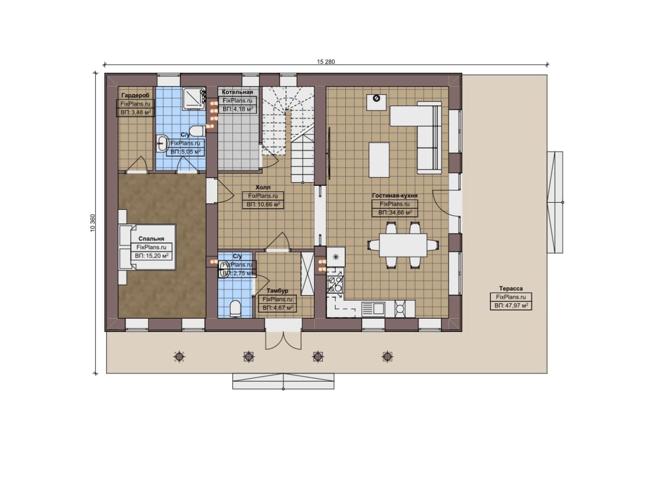 Планировка Одноэтажный дом с мансардой  F-9071