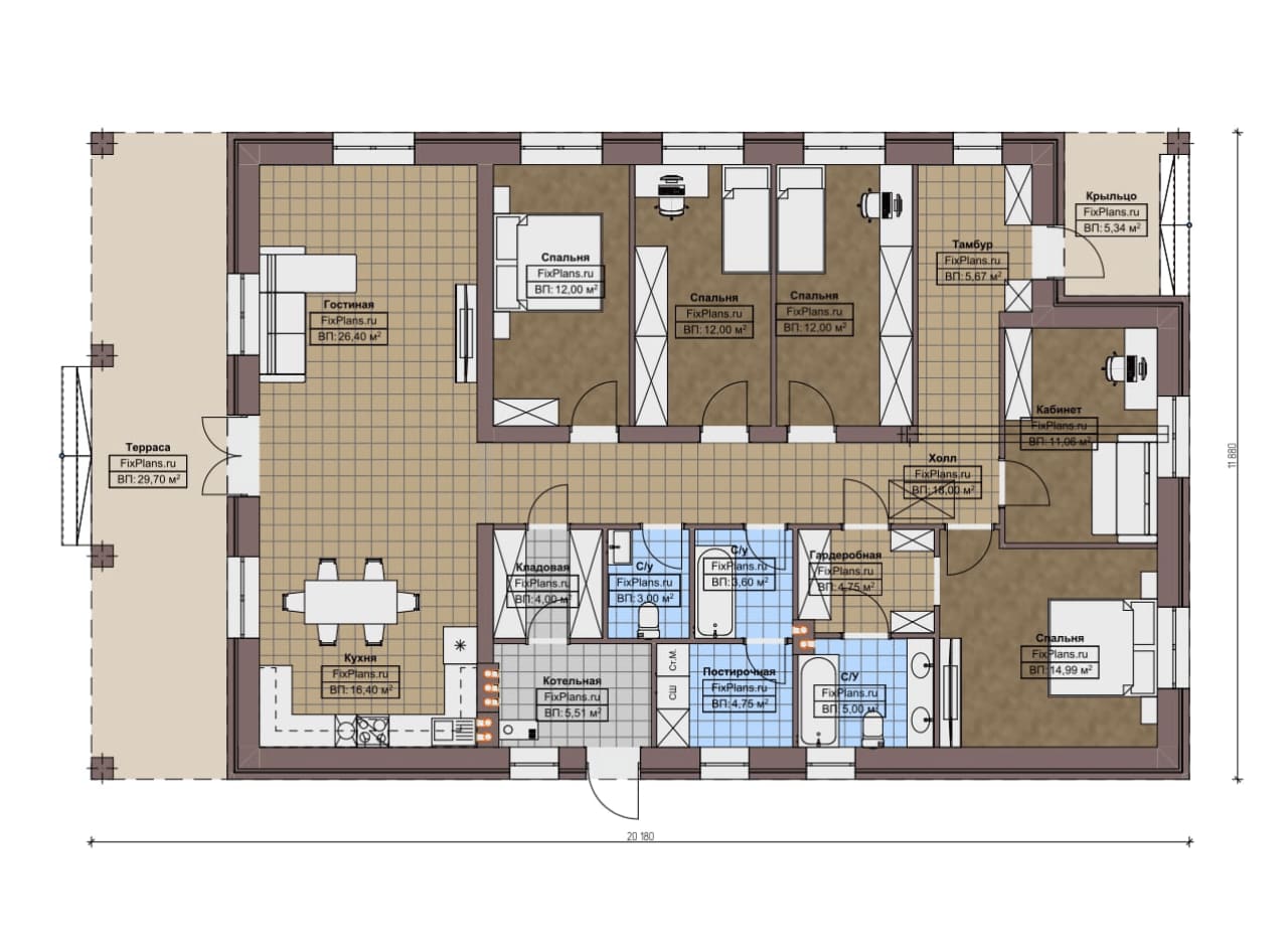 Планировка Одноэтажный дом F-19232
