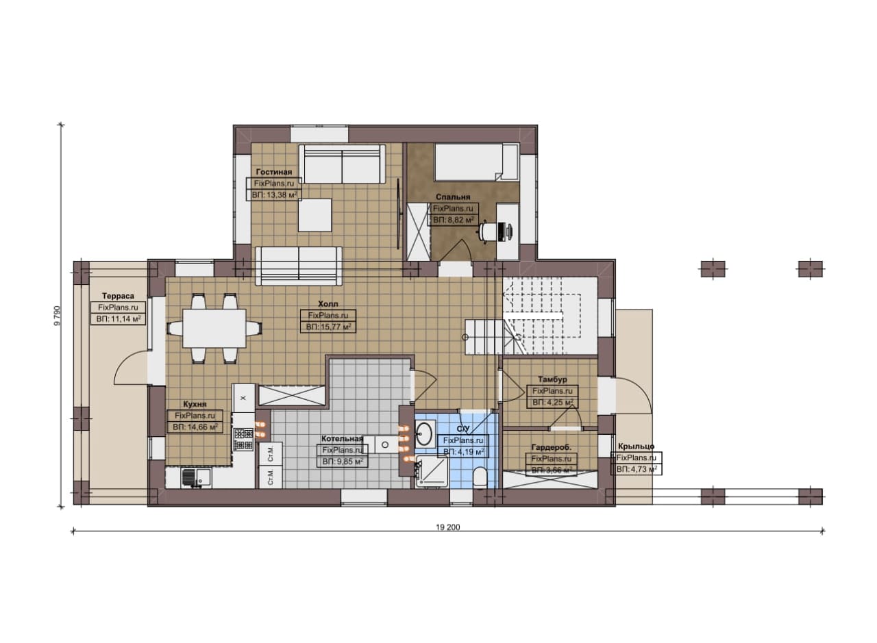 Планировка Одноэтажный дом с мансардой  F-20501