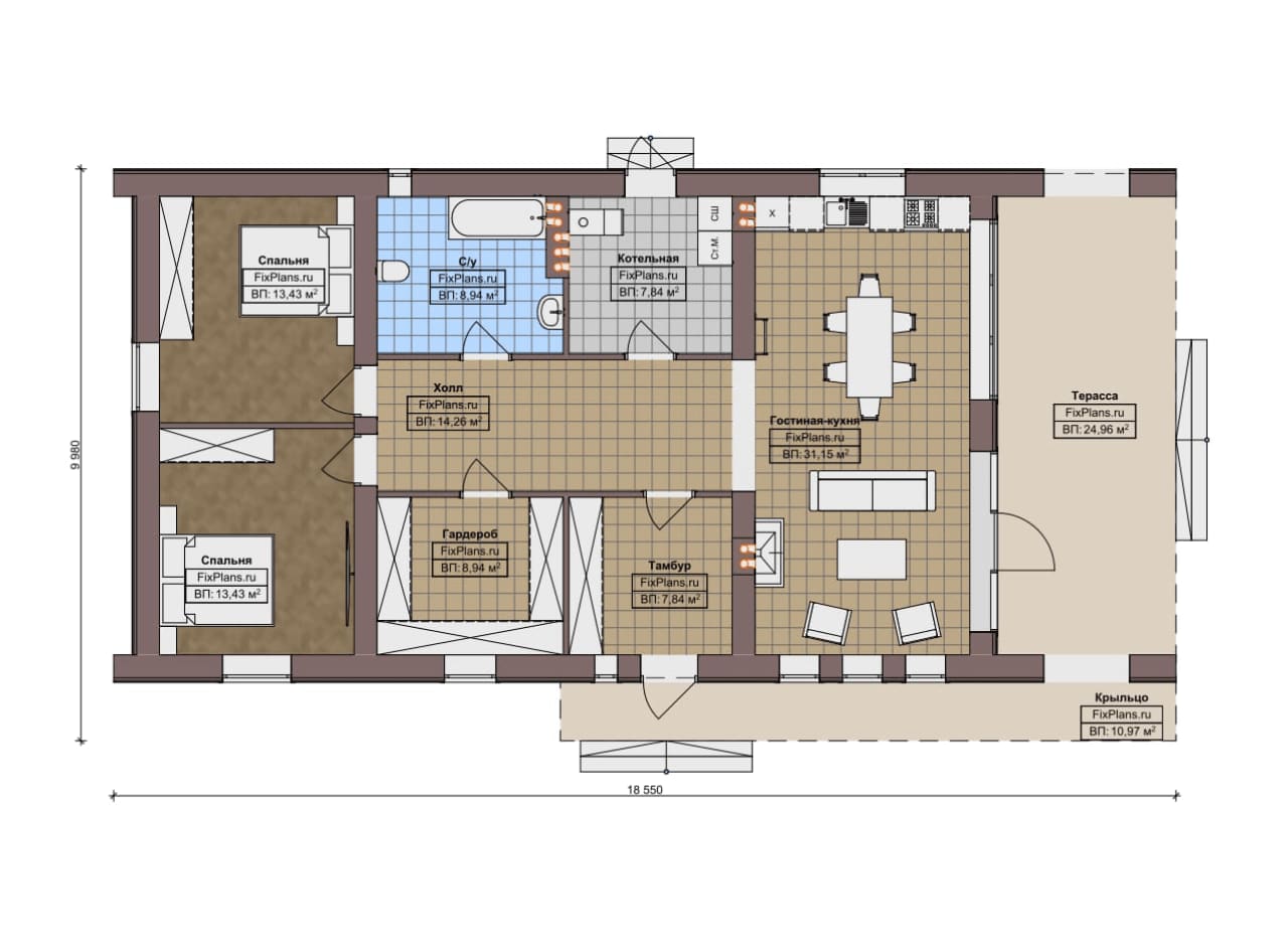 Планировка Одноэтажный дом F-12968