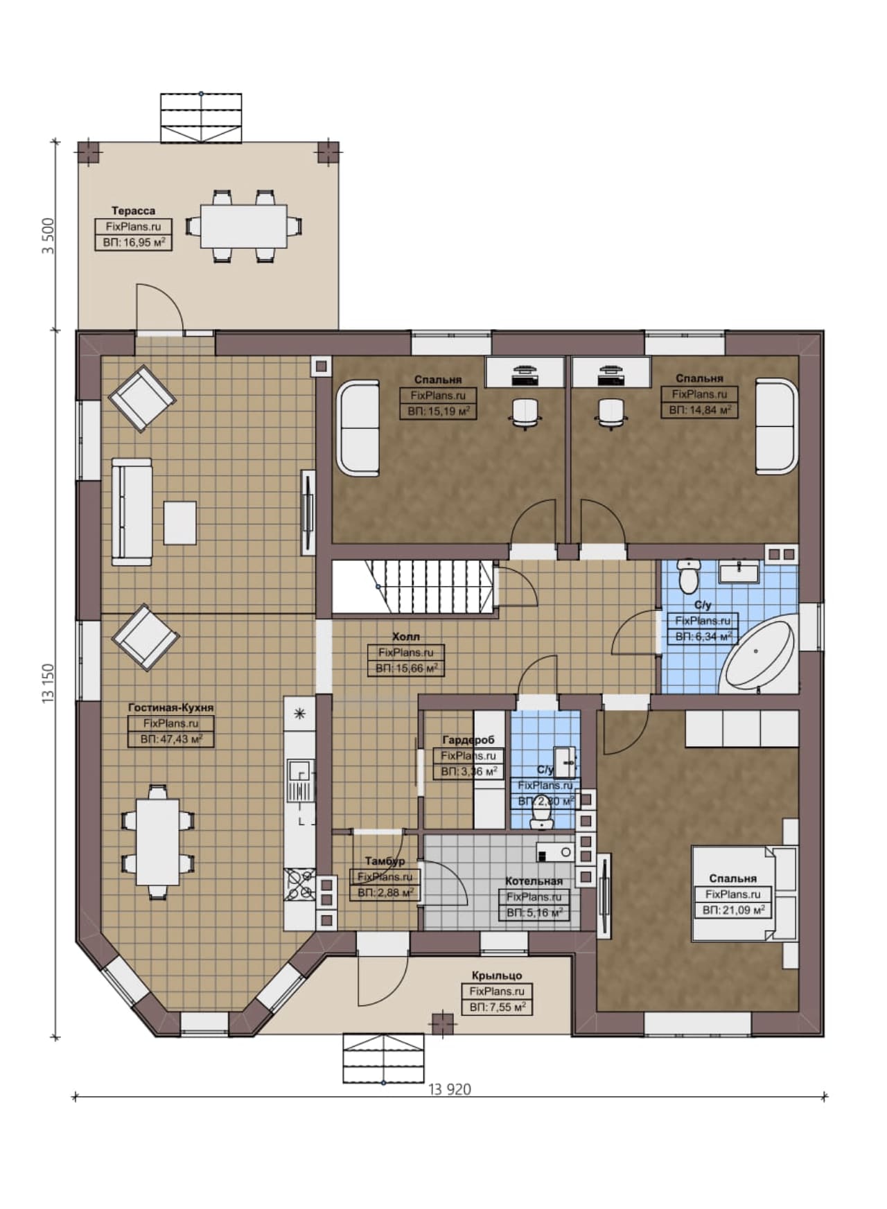 Планировка Одноэтажный дом F - 0845