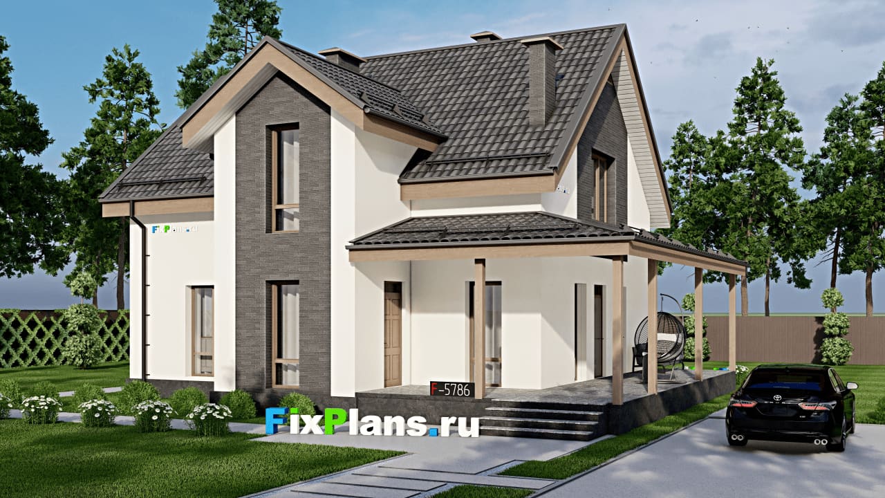 Одноэтажный дом с мансардой  F-5786 — фасад